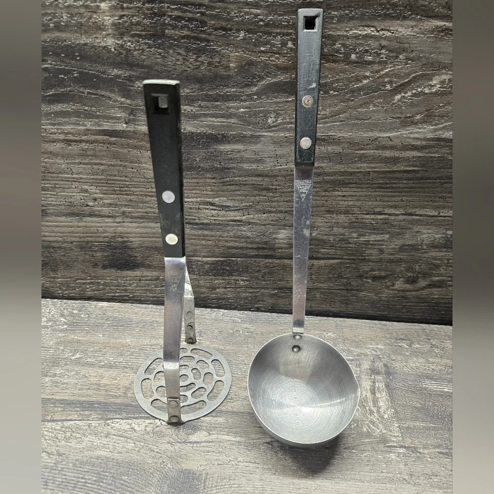 Vtg Household Ladle & Potato Masher Stainless Steel Kitchen Utensils USA Vintage